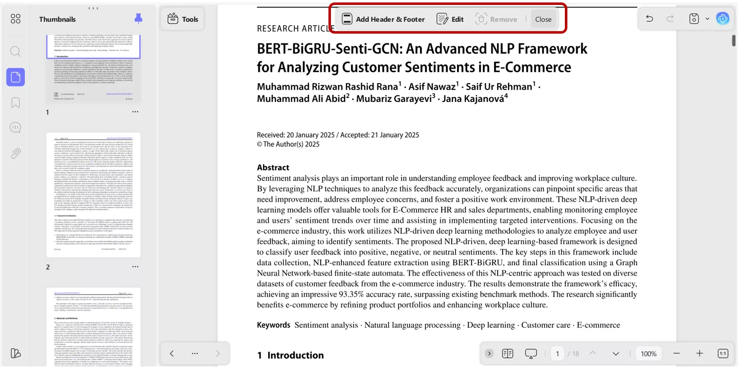 Adding Header & Footer in UPDF