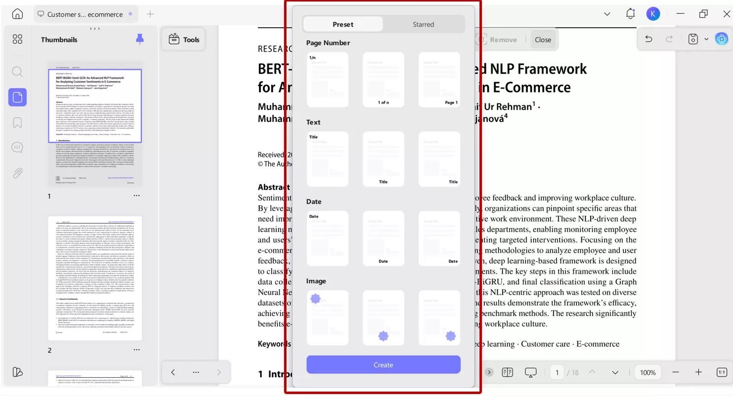 Location of text in Header & Footer