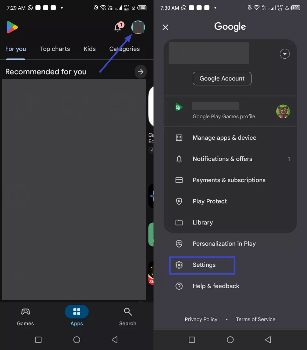 access profile on google play