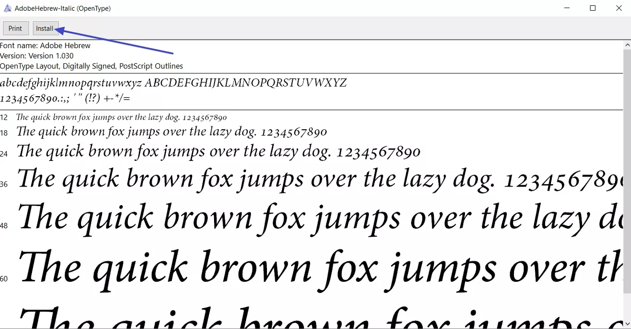 install hebrew font pack pc