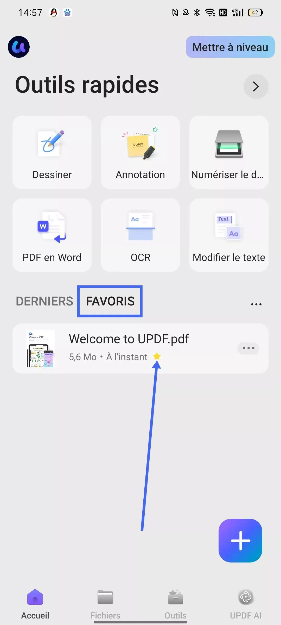vedette dans updf android