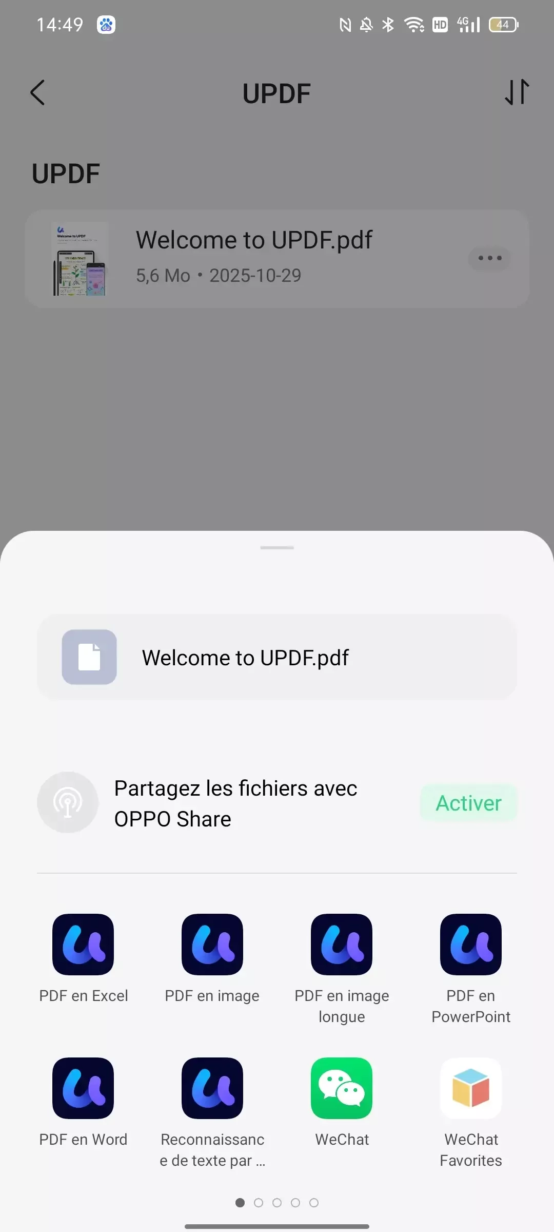 sélectionnez l'application à partager