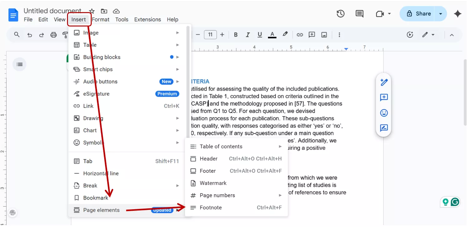 google docs build in footnotes feature