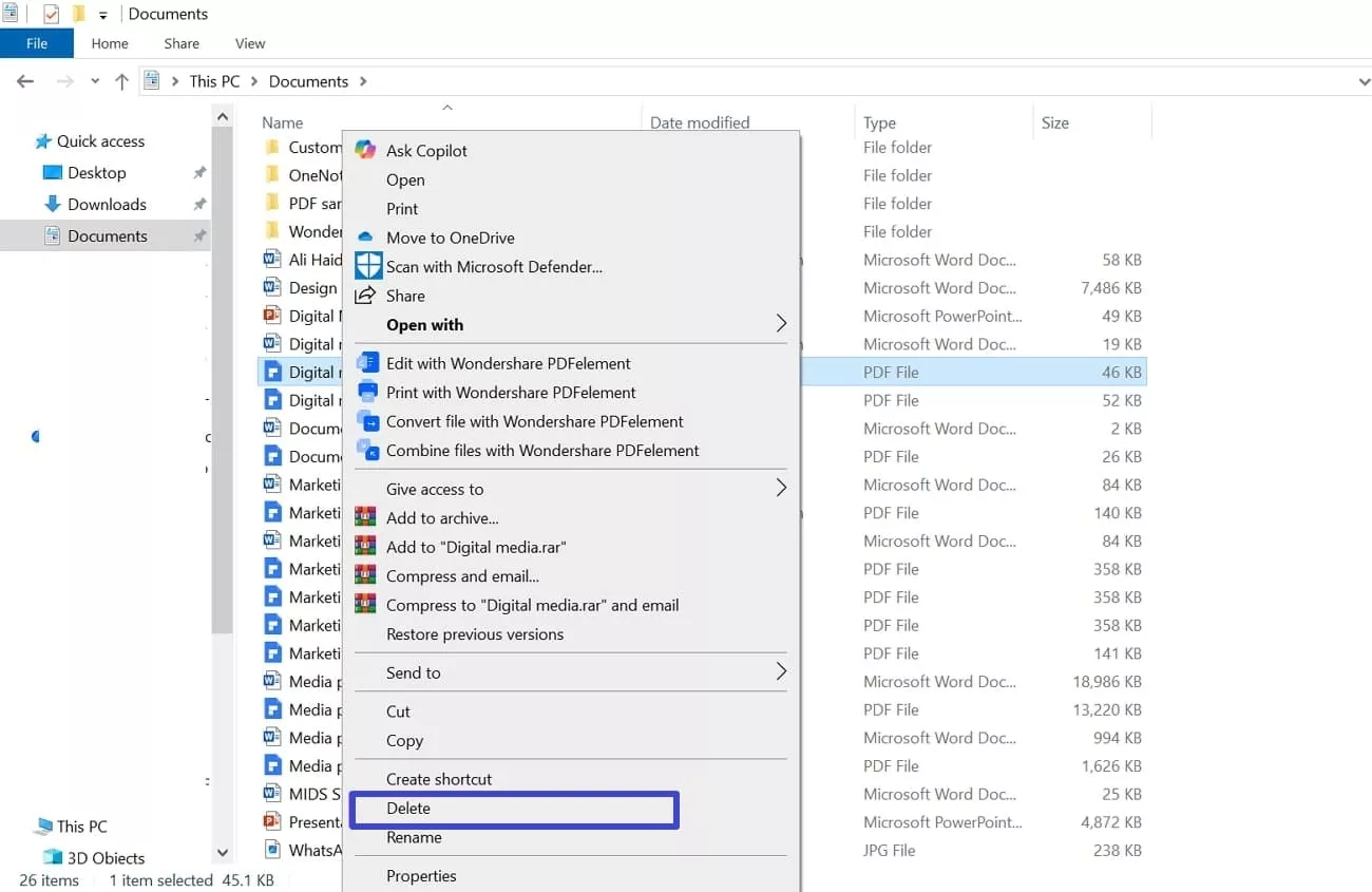 choose file click delete