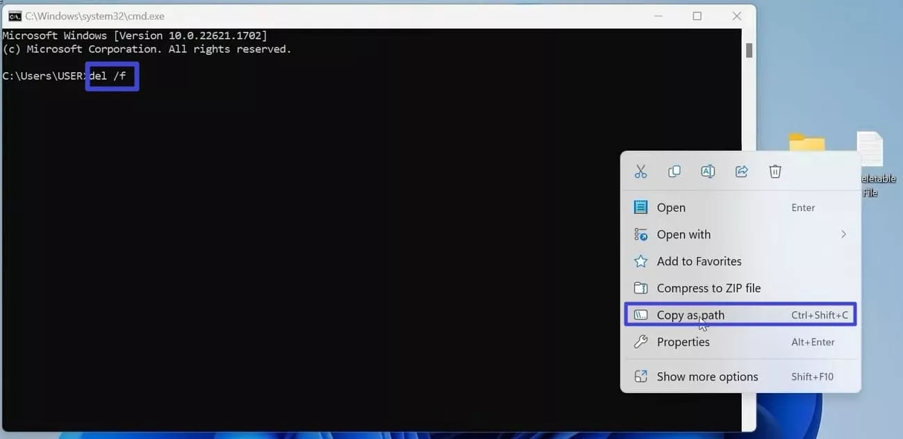 copy the target file path