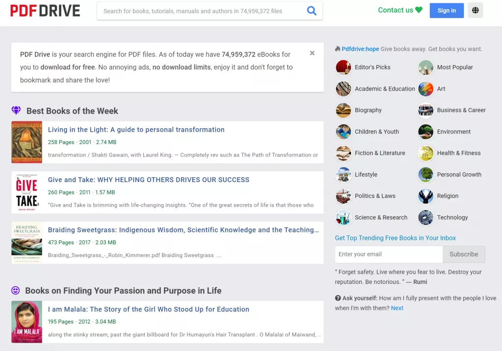 PDFDrive 免費搜尋引擎
