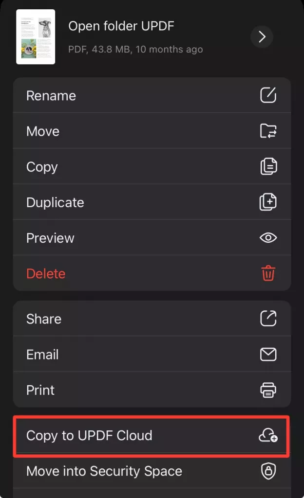 複製到 UPDF Cloud