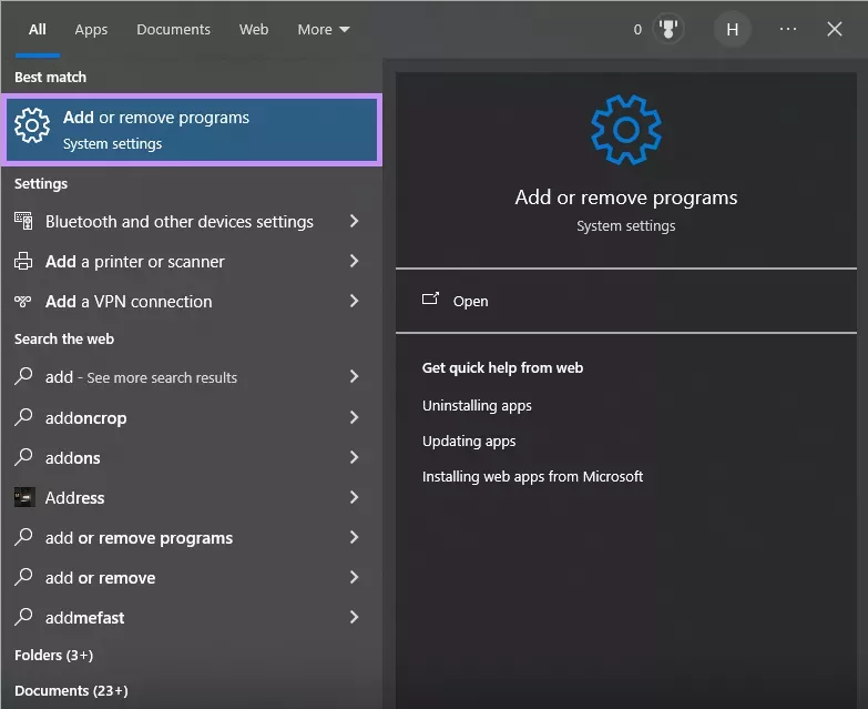開啟 Windows 的「新增或移除程式」工具