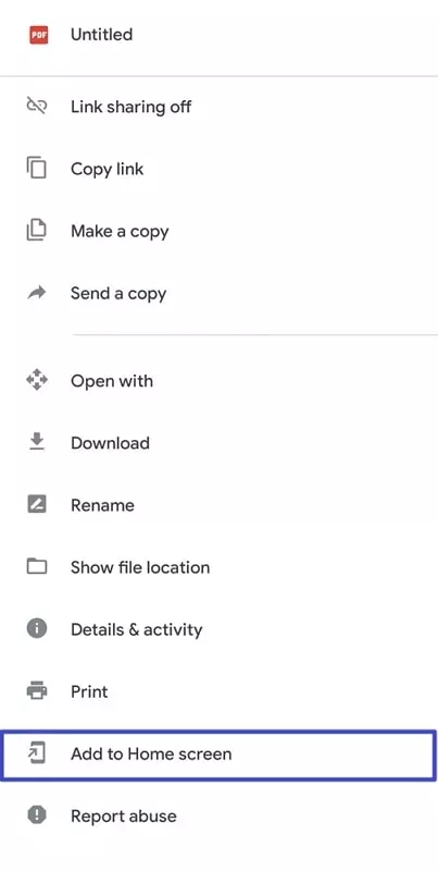 將 PDF 文件新增至 Android 裝置主畫面