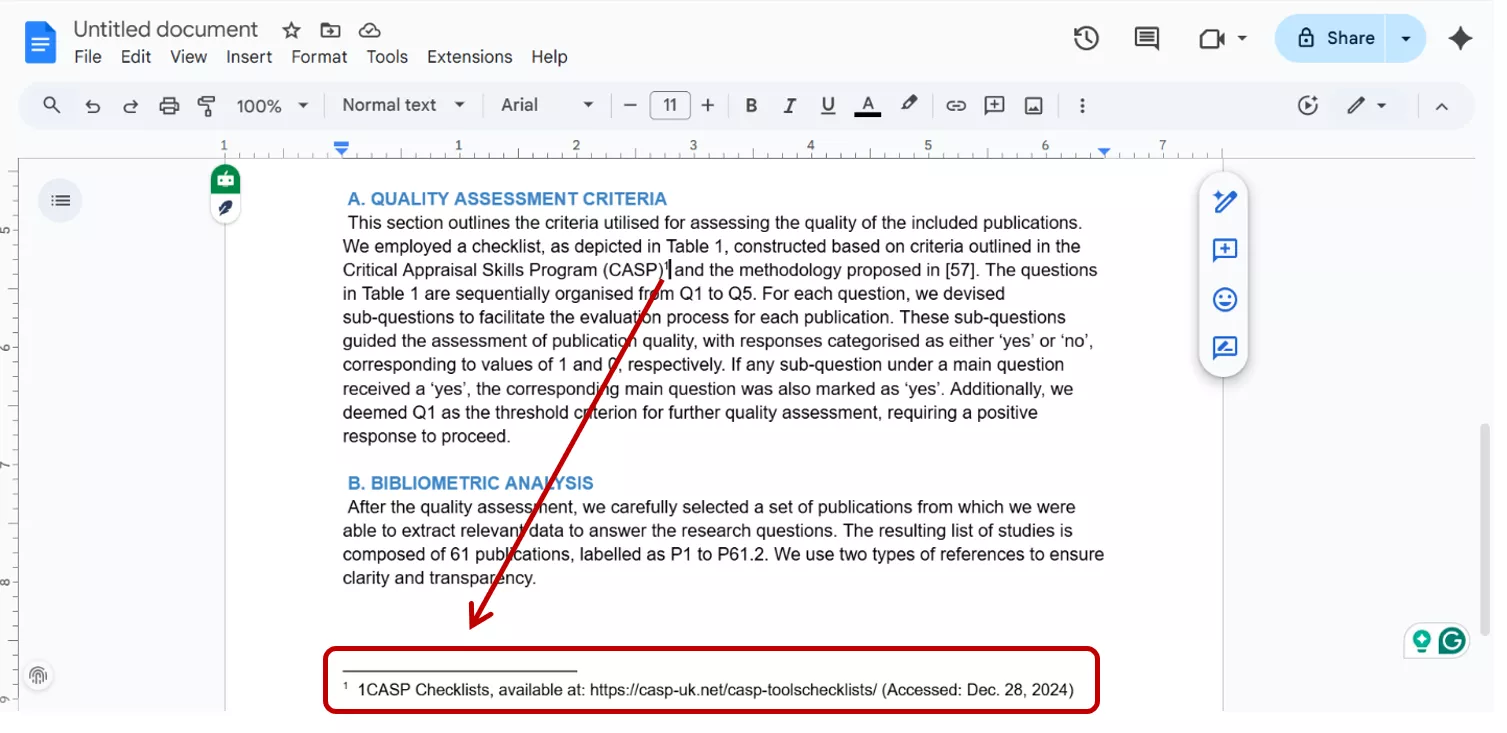 inserting footnotes in google docs