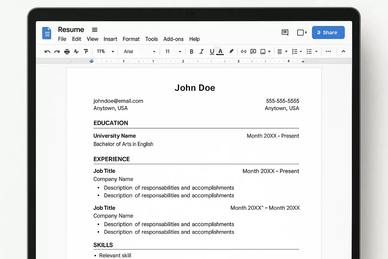 learning make resume google docs