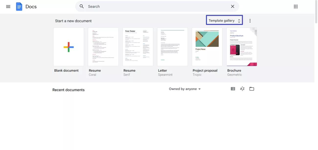 expand templates window google docs