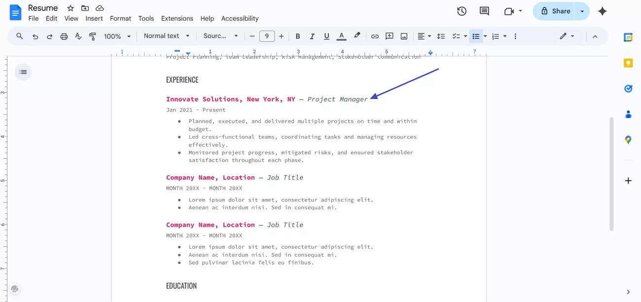 include past working history details