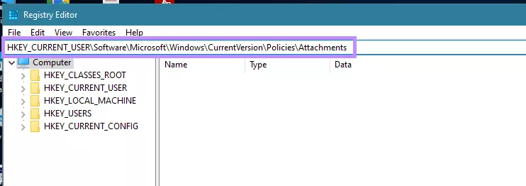 enter path to attachments key