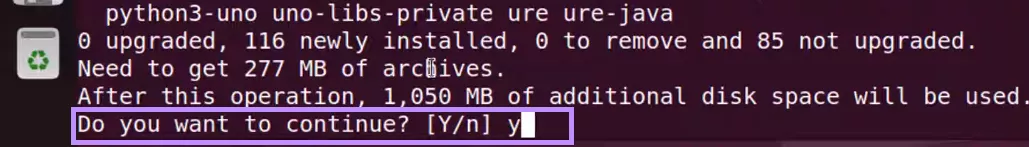 type “y” to continue