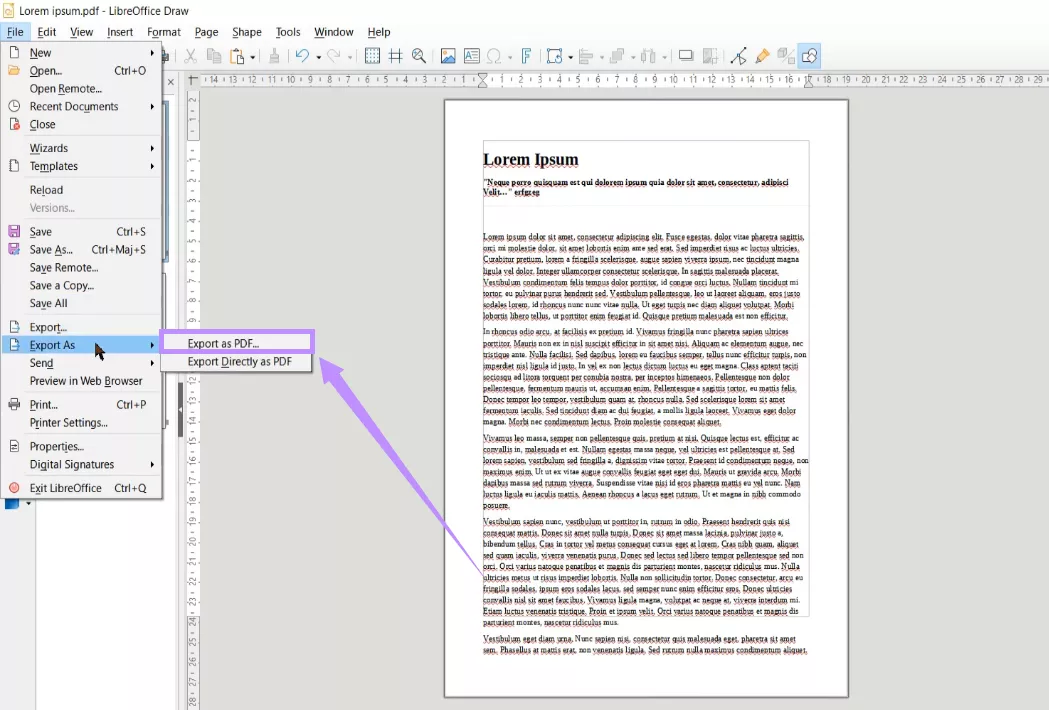 click export as under file