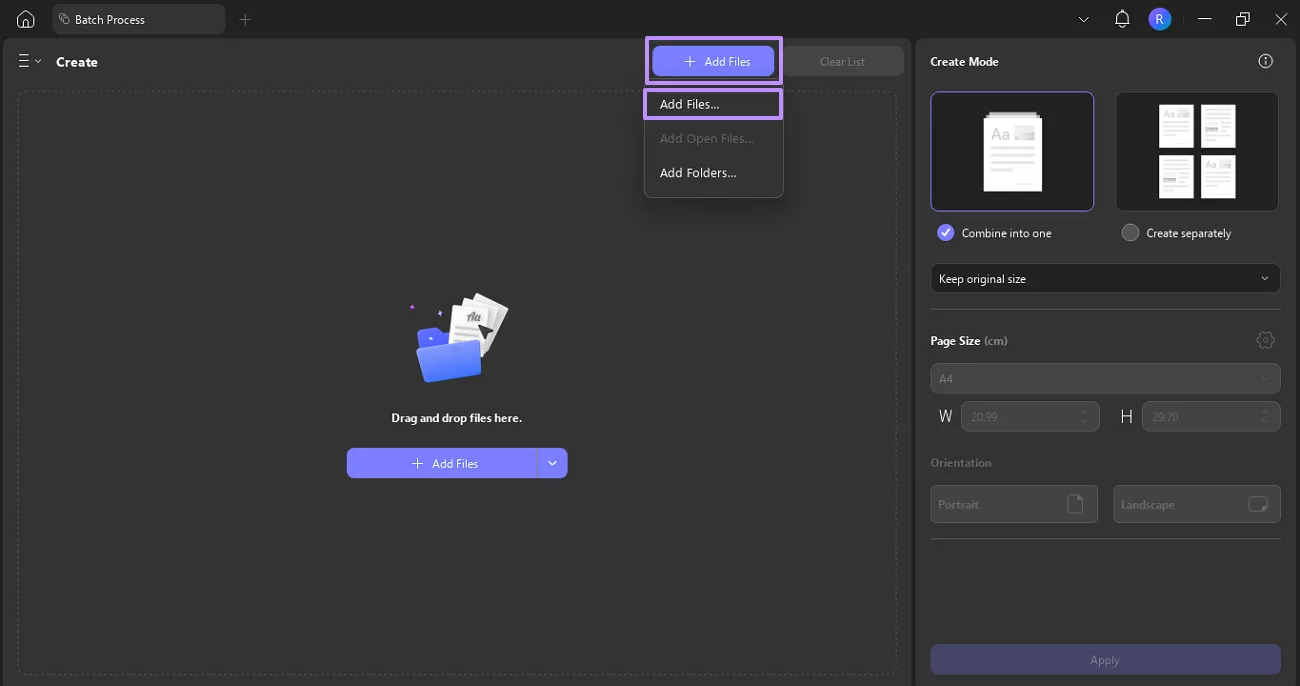 choose the add files option