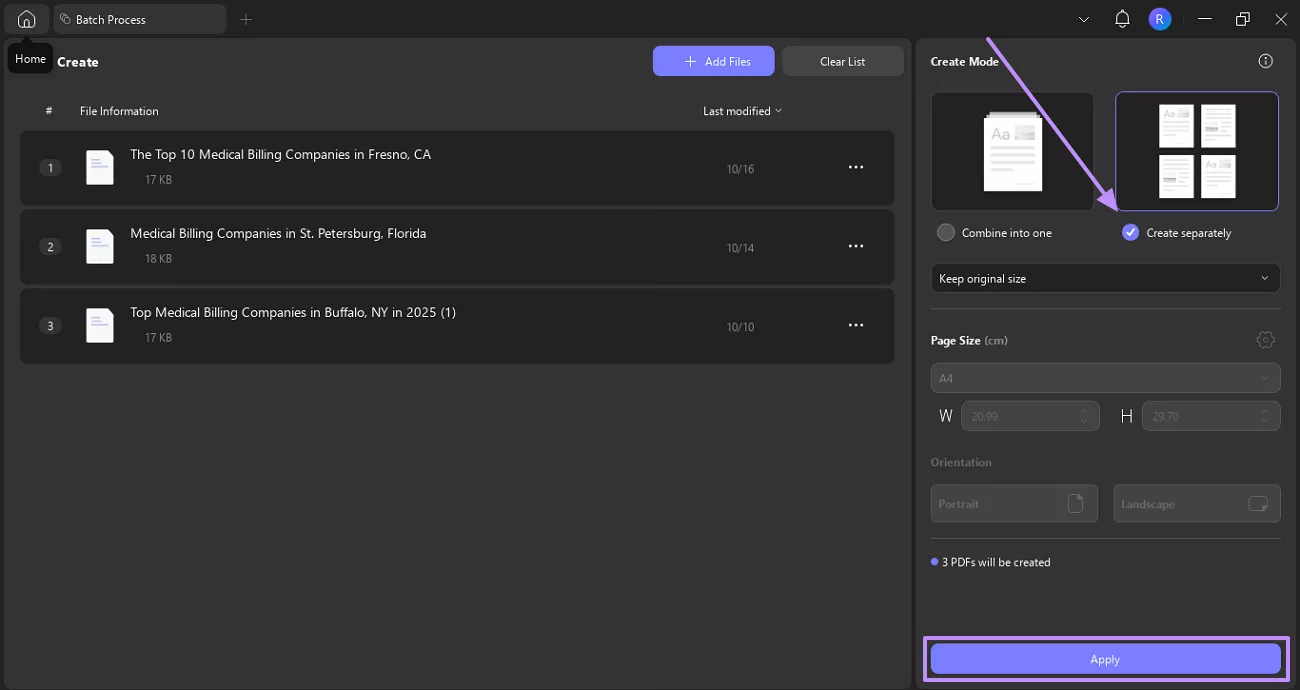 create separate pdf for txt files
