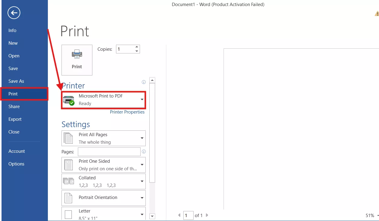 Using the Microsoft Print to PDF feature