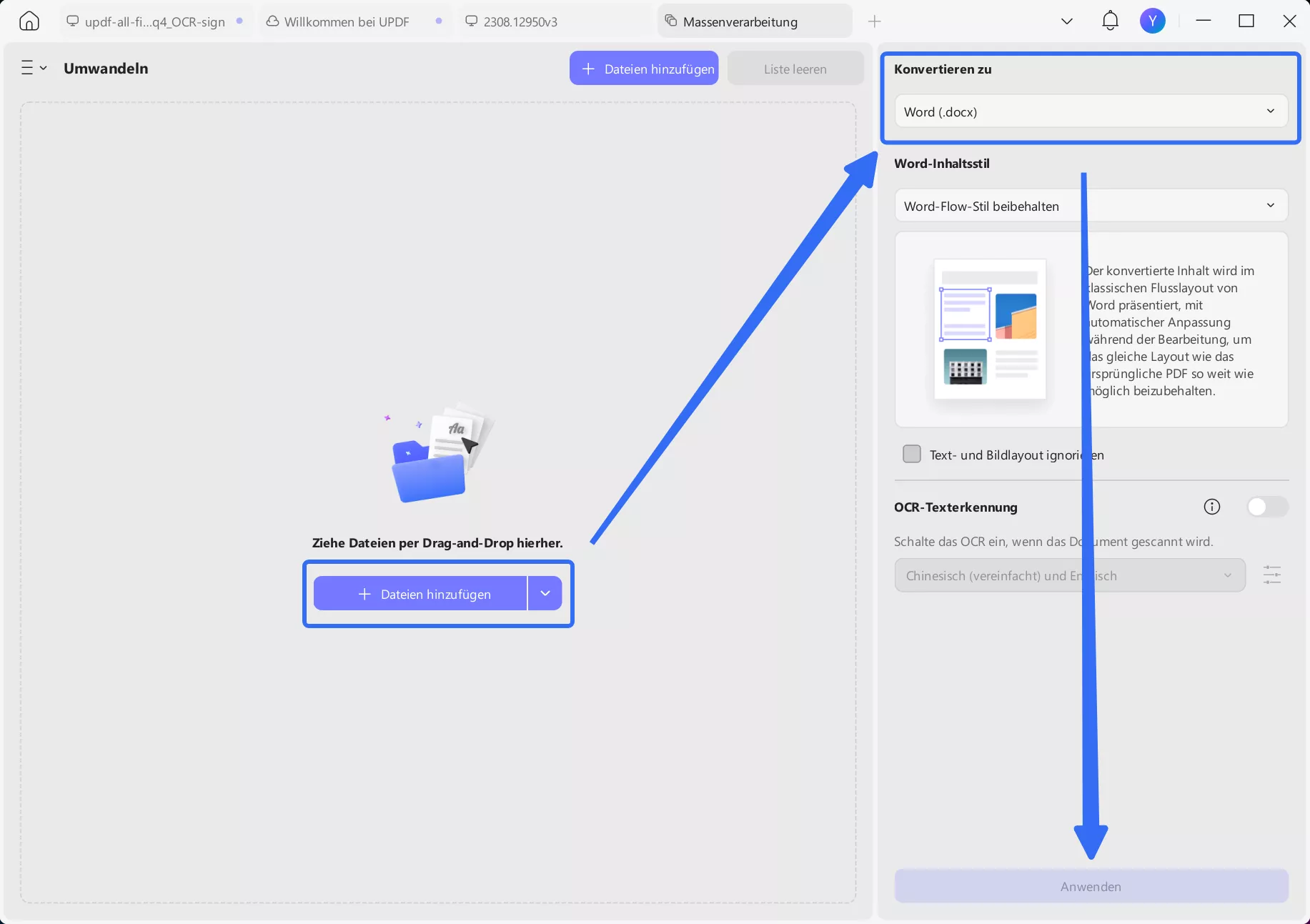 Ausgabeformat und Layout-Einstellungen in UPDF festlegen