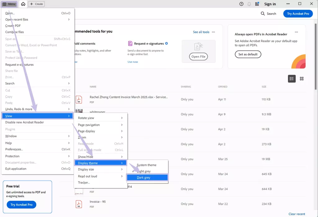 在新版 Acrobat 中啟用深色模式