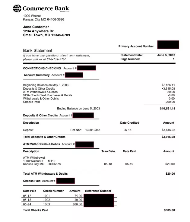 添加密文的銀行對帳單
