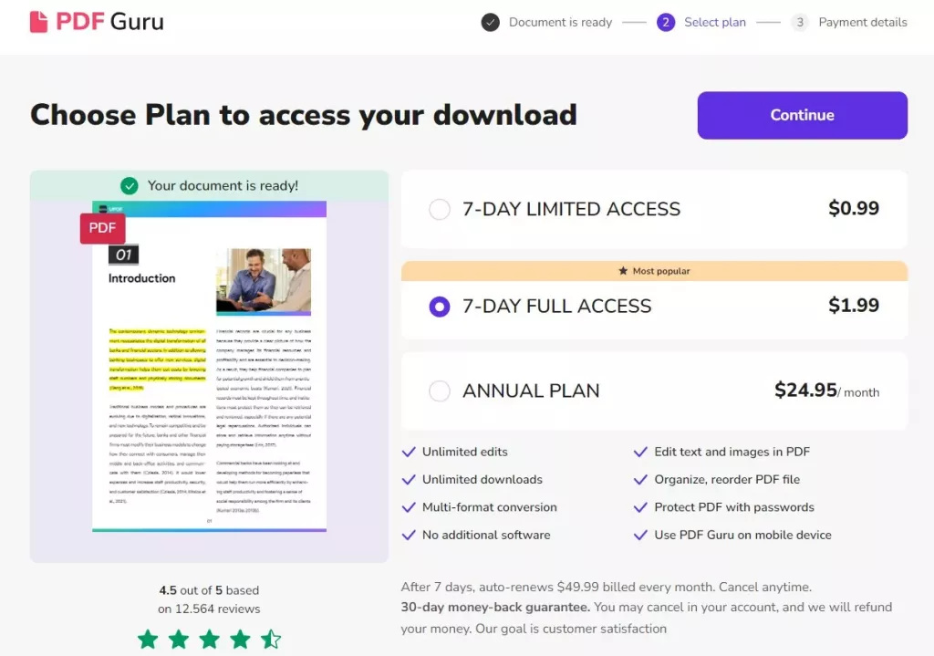 PDF Guru 訂閱方案