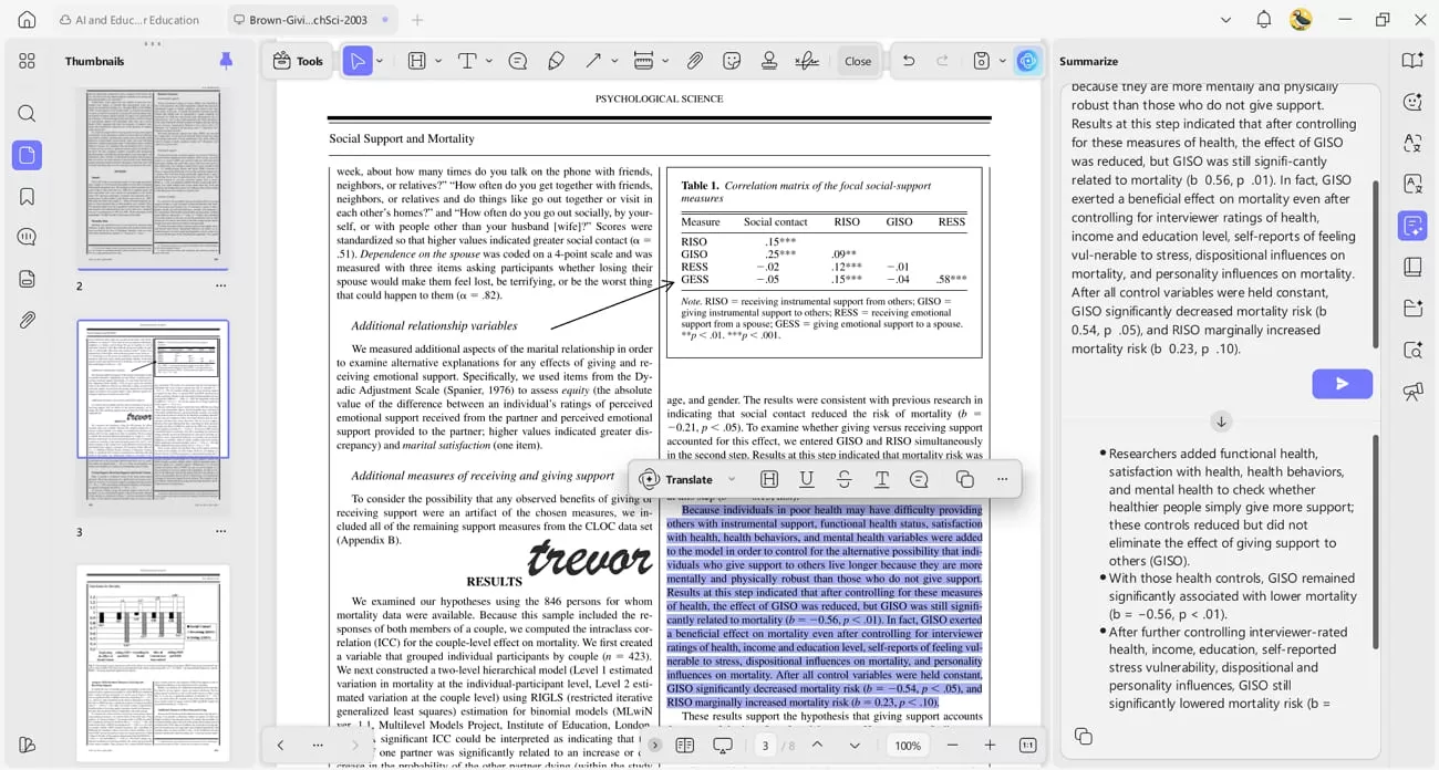 summarize long pages points updf ai