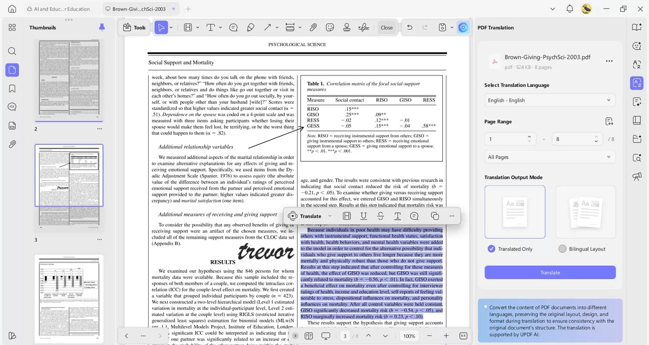 use updf translate collected web pages