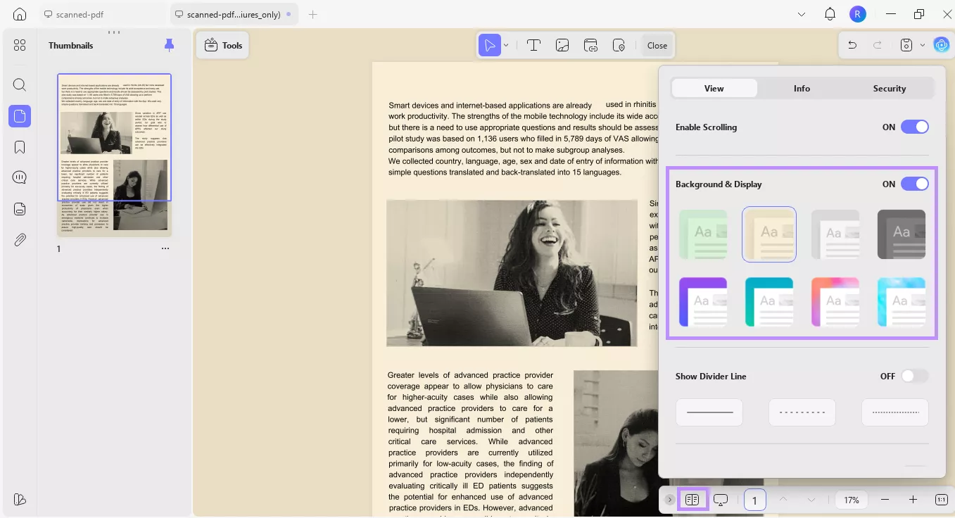 background & display options