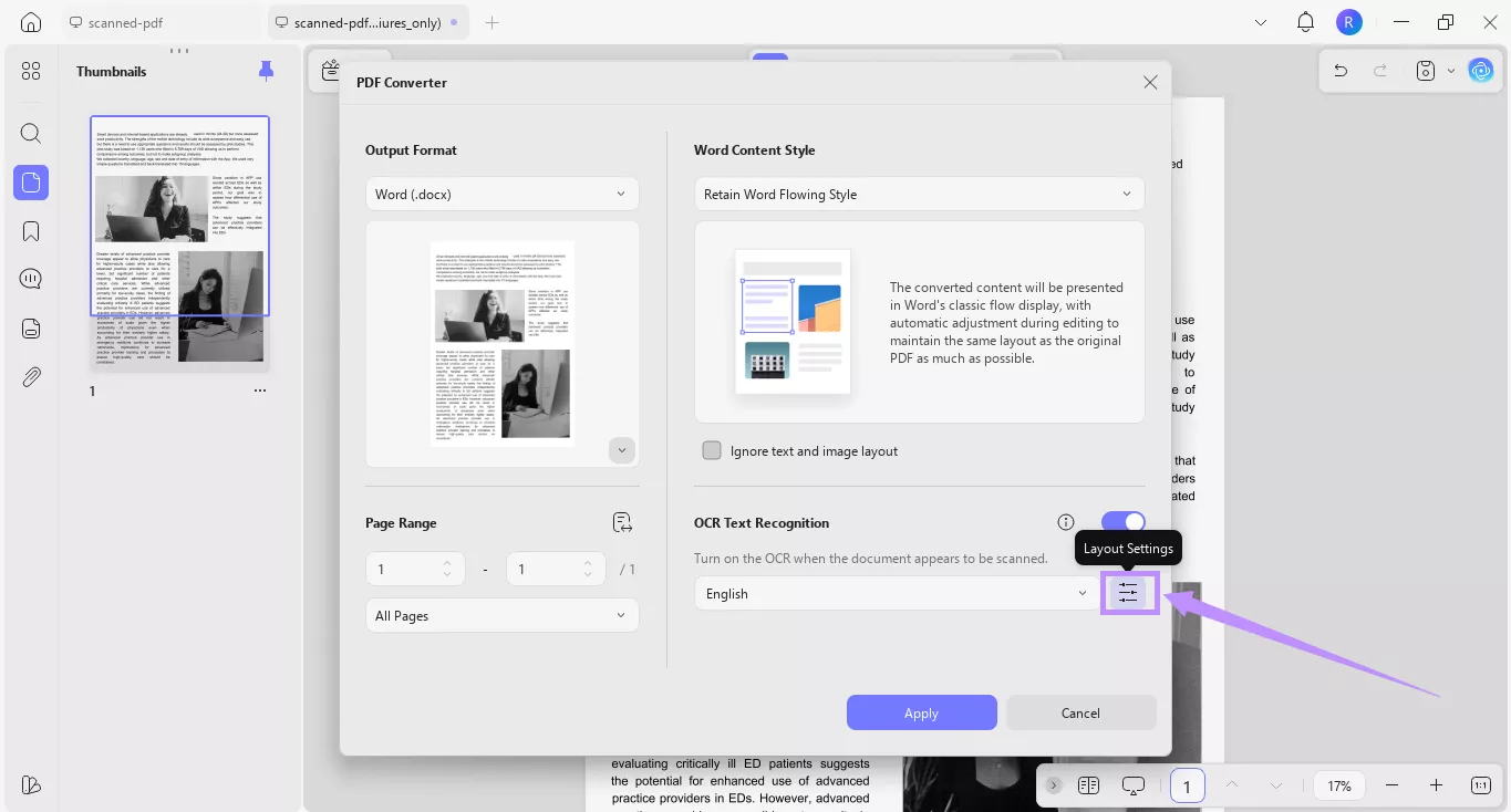 click on layout settings