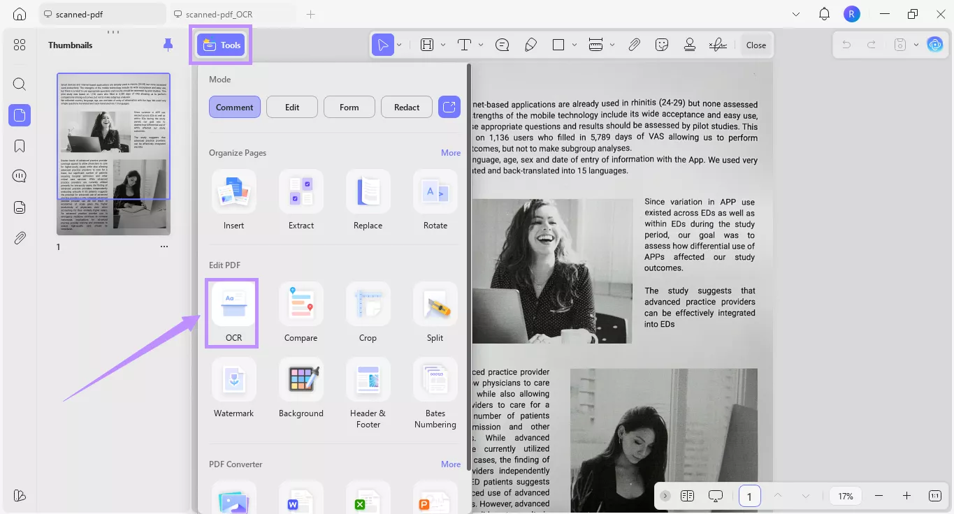 select ocr under tools