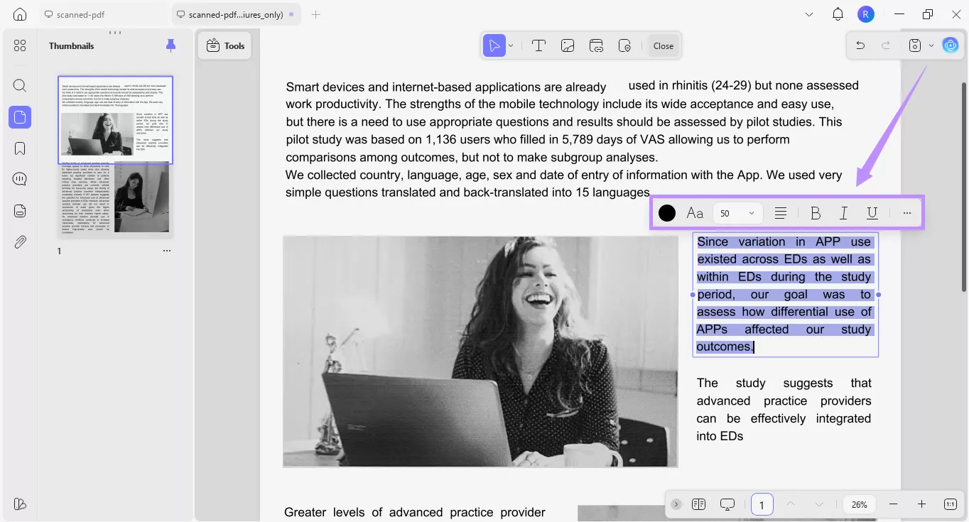 text properties toolbar