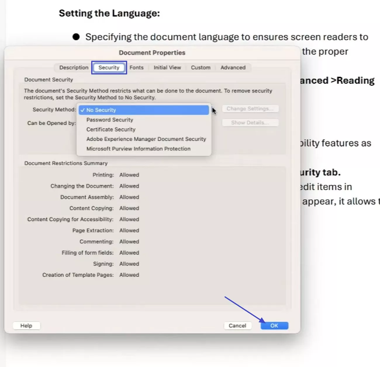 locate the security tab