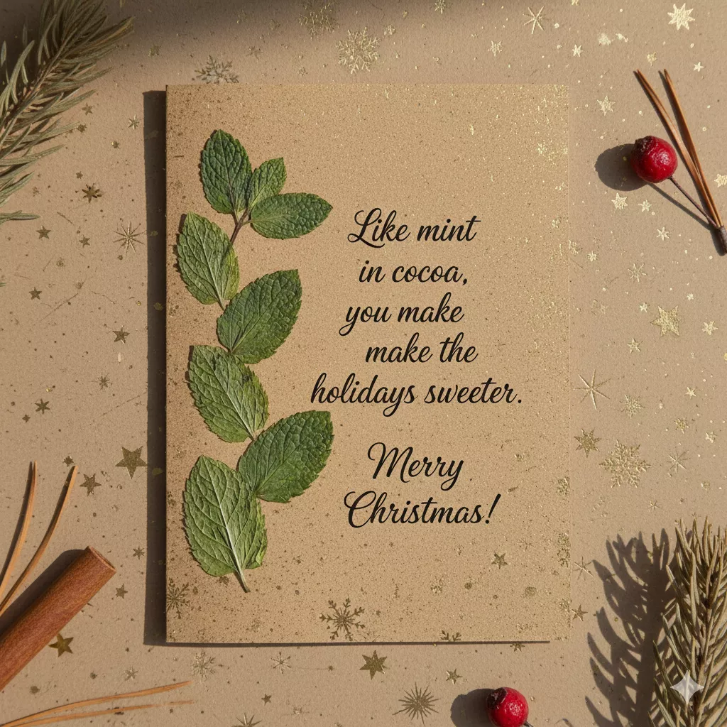 pressed mint leaves card