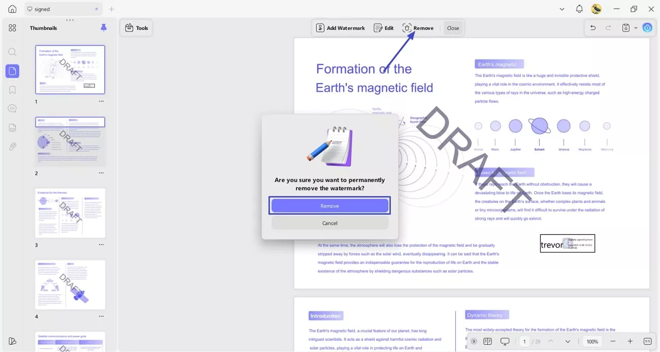 remove draft watermark updf