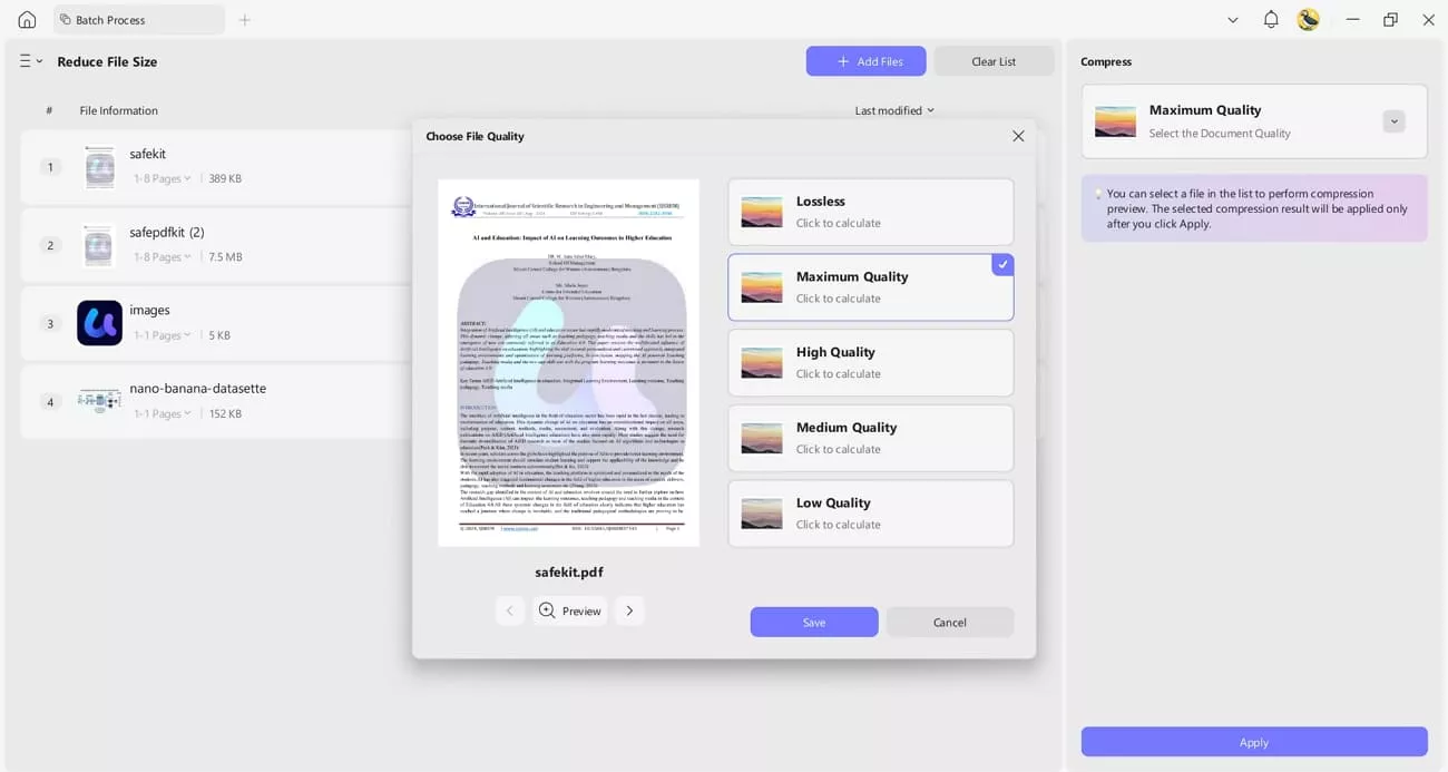 compress multiple files with updf