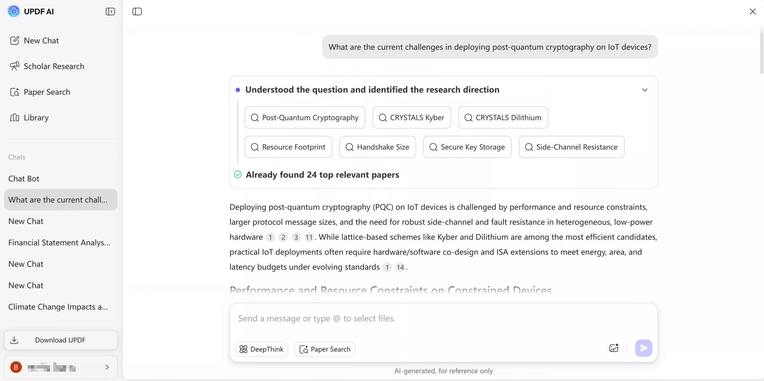 updf ai question search relevant studies