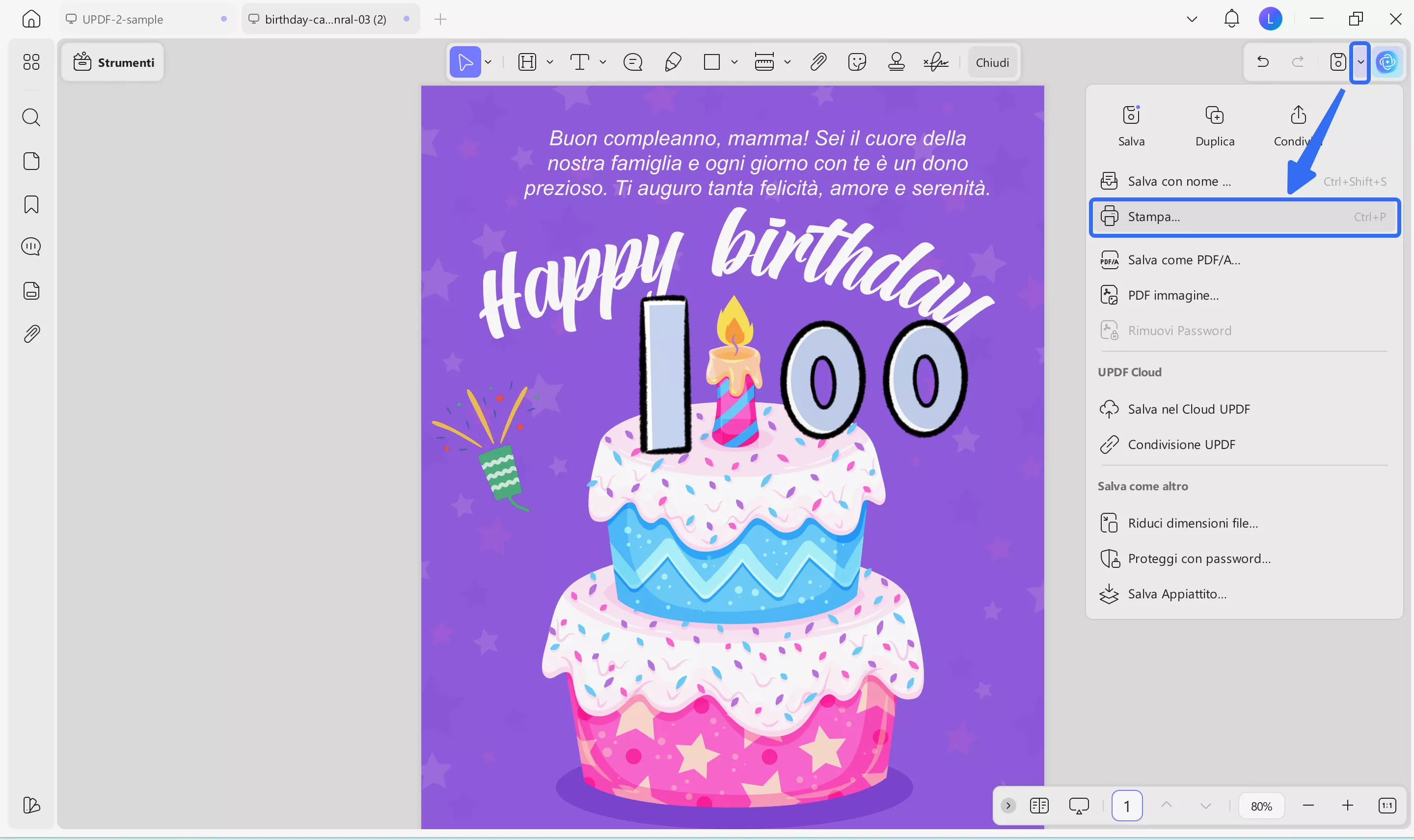 print birthday card with preferred settings
