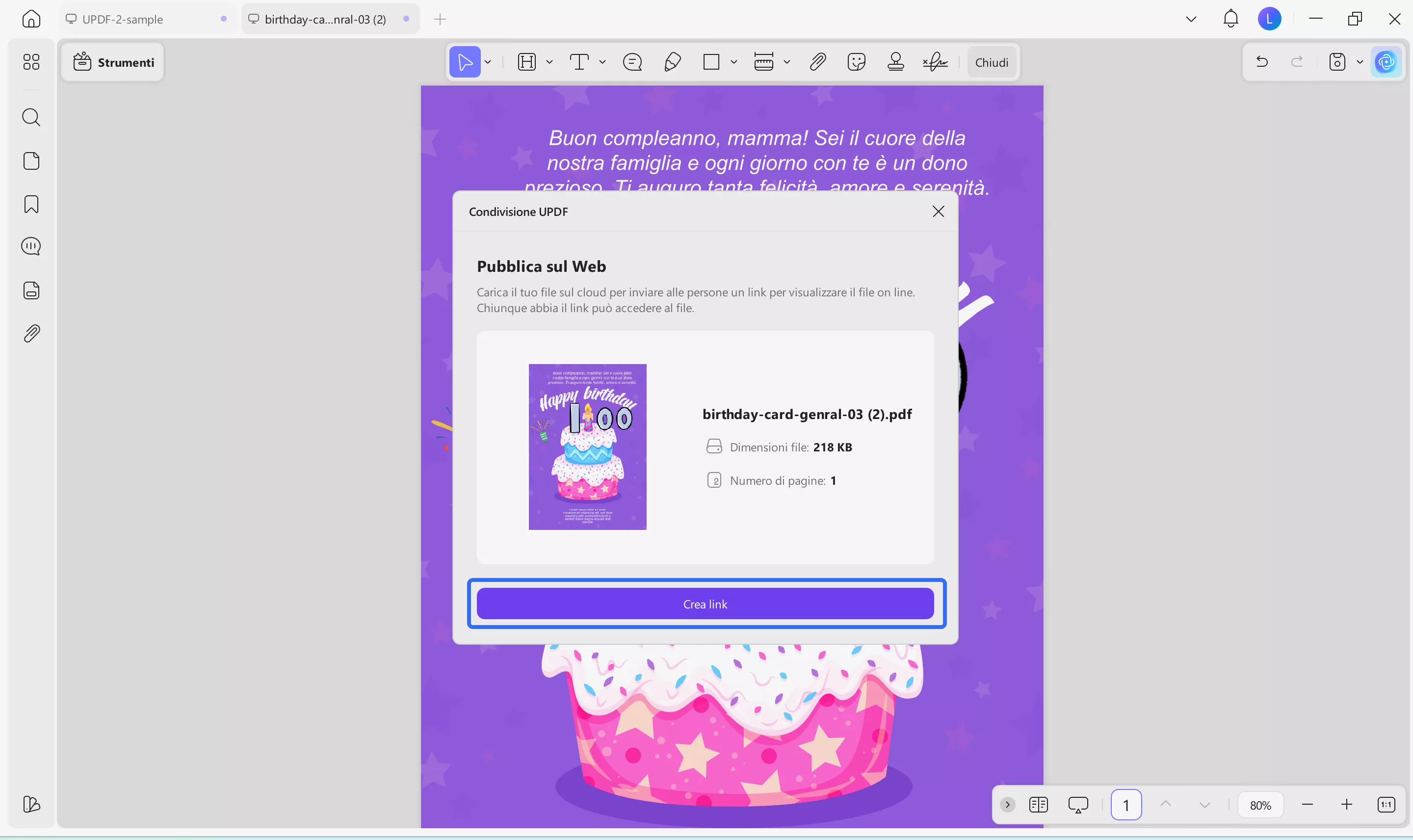 share a card in form of link
