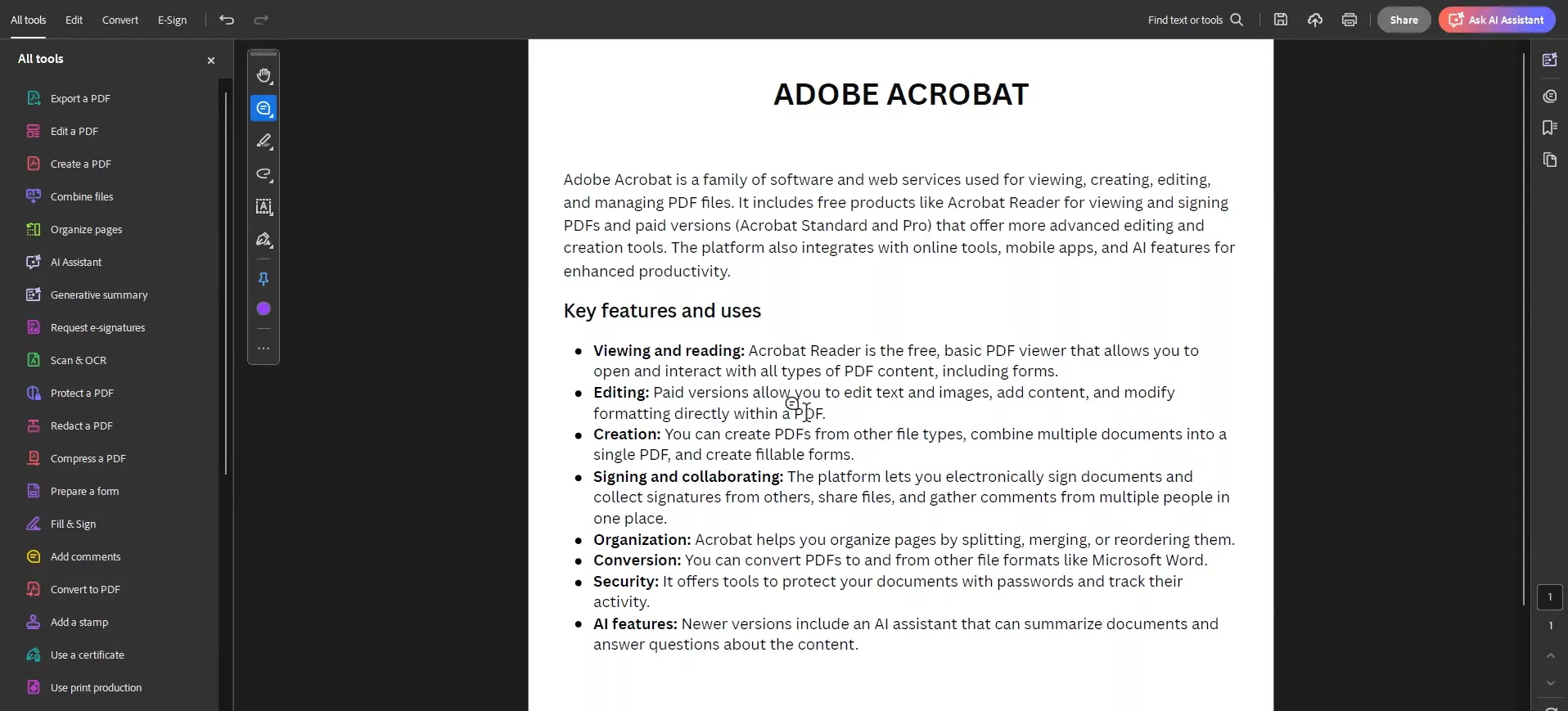 Adobe Acrobat interface displaying advanced PDF editing tools