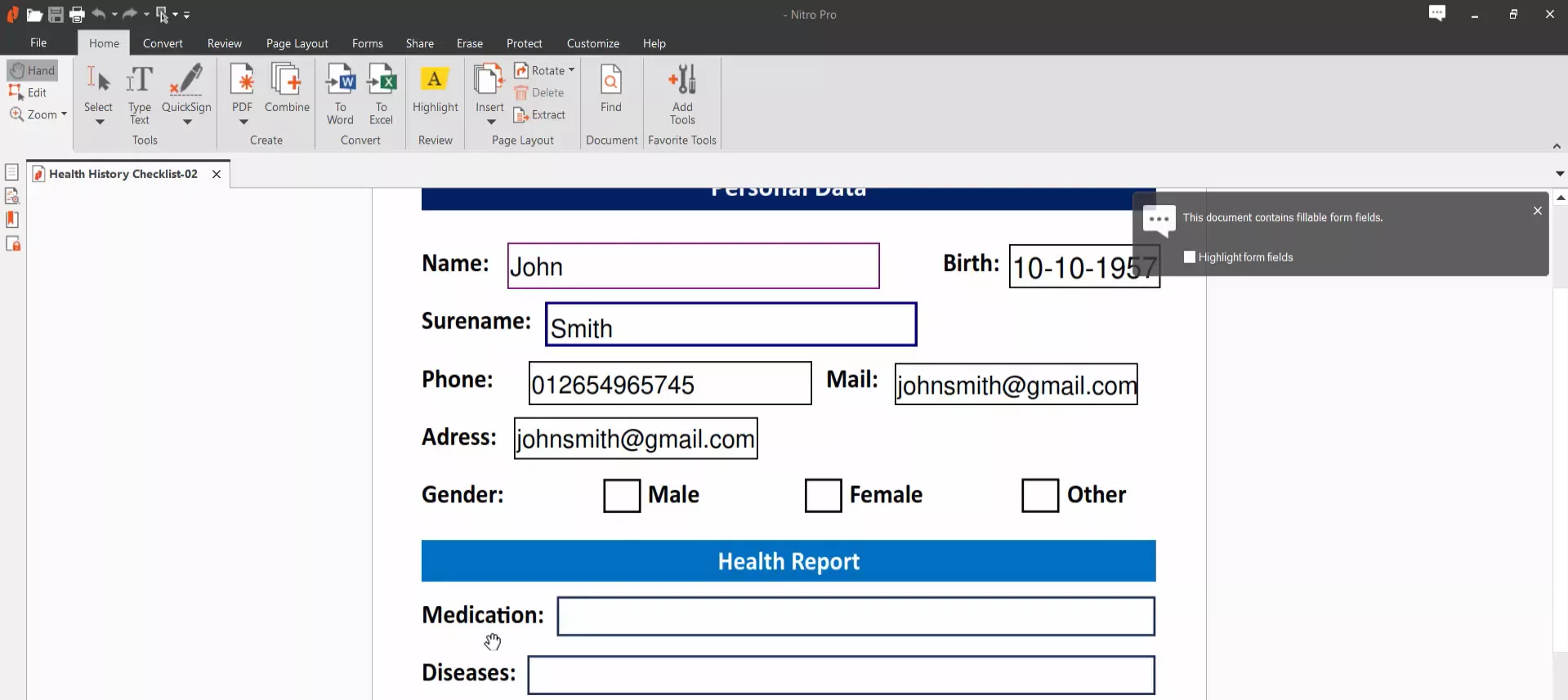 Nitro PDF editor workspace showing document collaboration tools