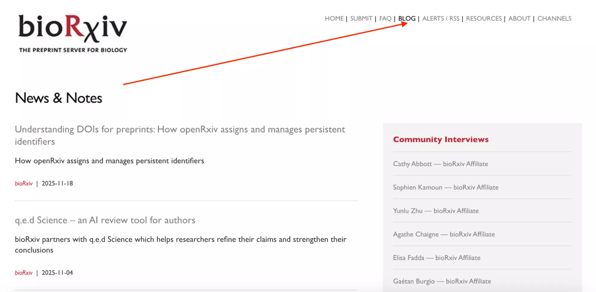 biorxiv blogs section