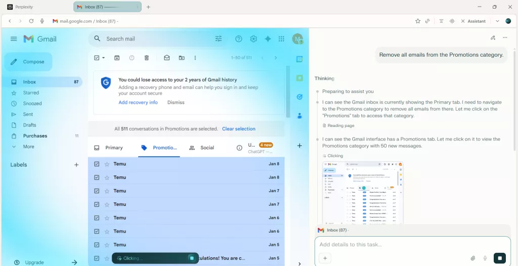 comet gmail clean up