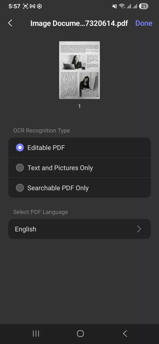 ocr options in updf mobile