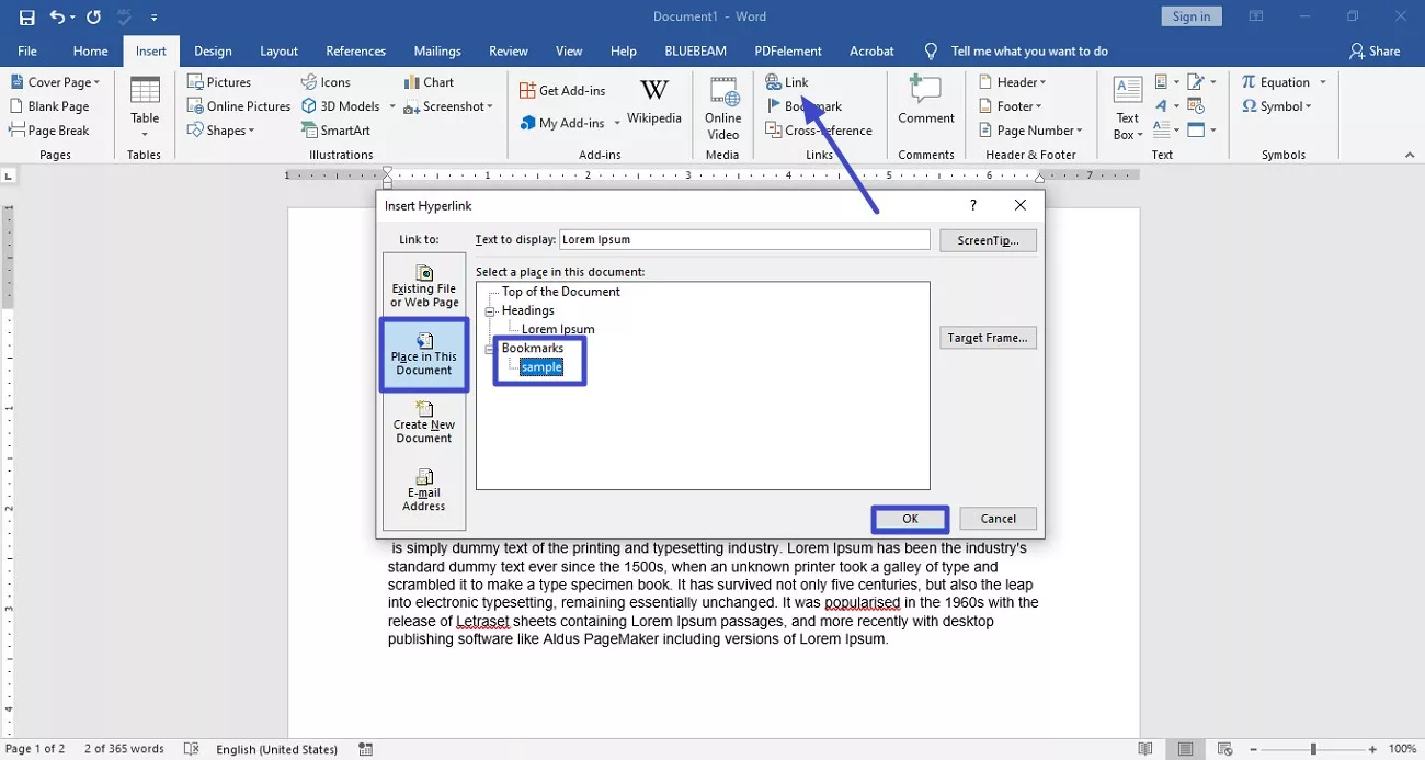 select text choose link