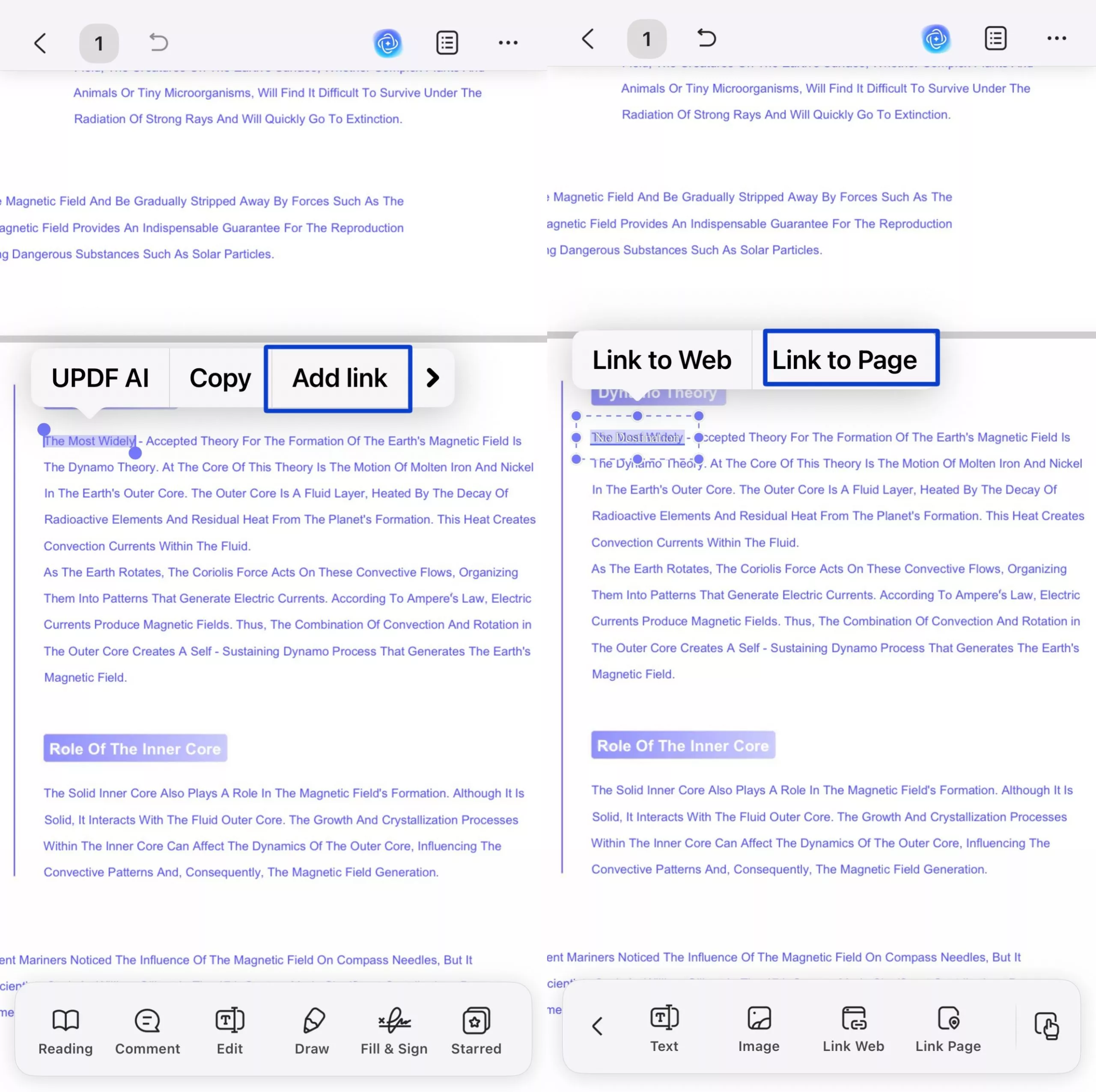 select text to link page