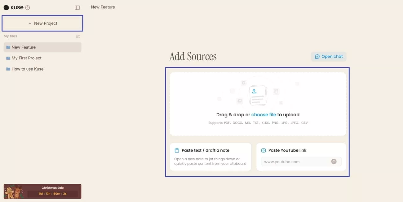 create new project kuse ai