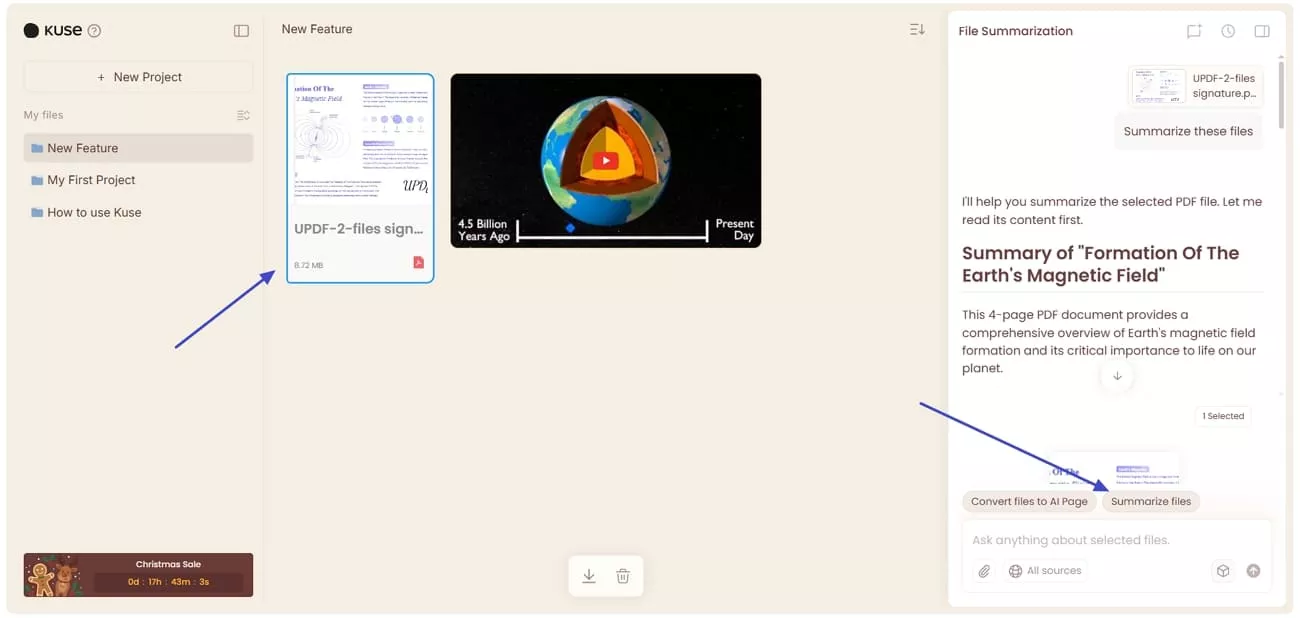 summary source files with prompts kuse