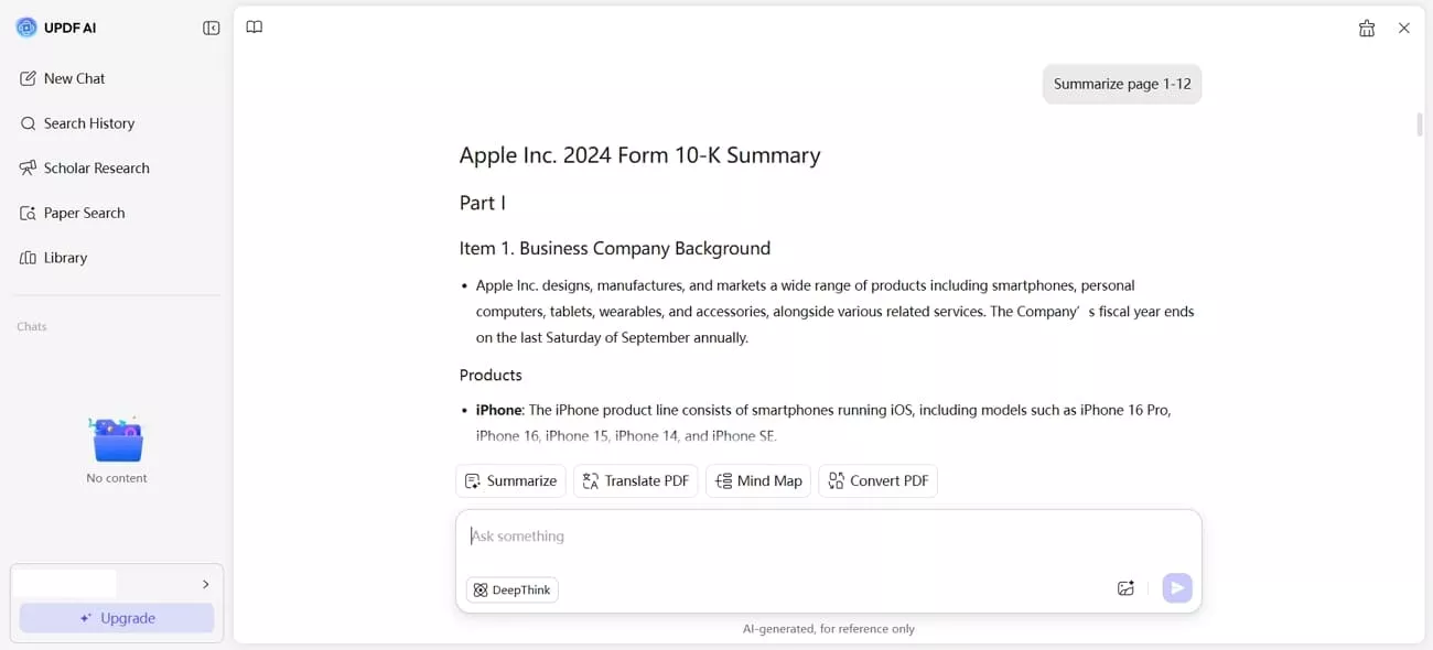 summarize specific pdf pages updf ai